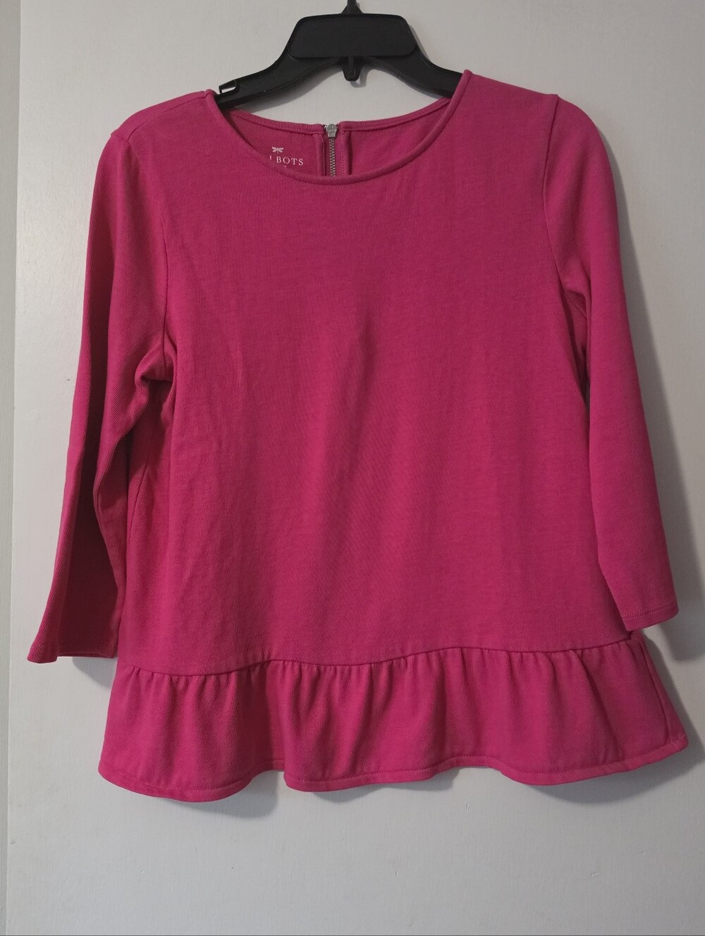 Talbots Womens Pink Peplum 100% Cotton Knit Zipper Back Top Small Petite